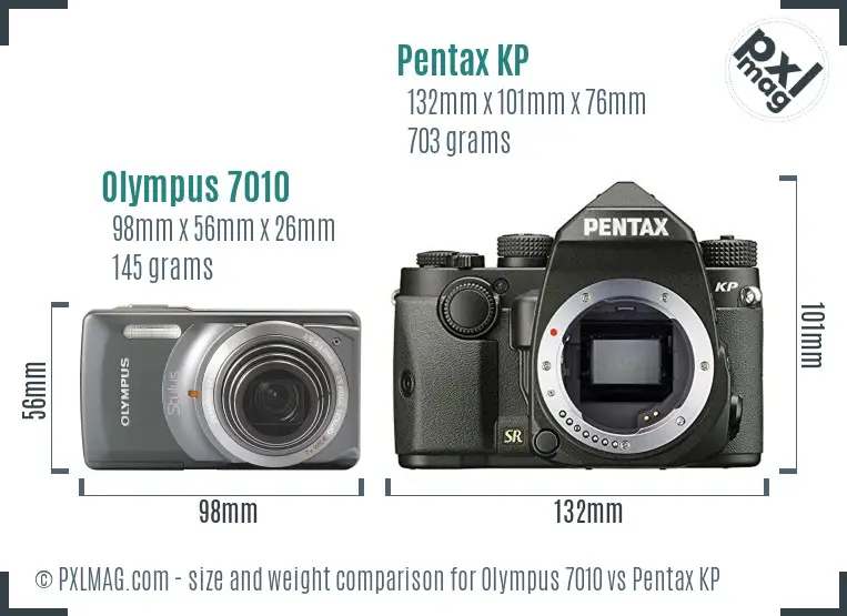 Olympus 7010 vs Pentax KP size comparison