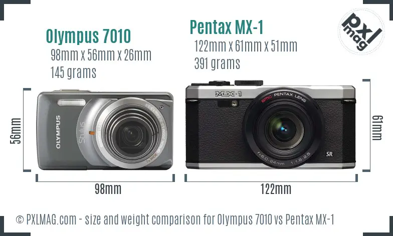 Olympus 7010 vs Pentax MX-1 size comparison