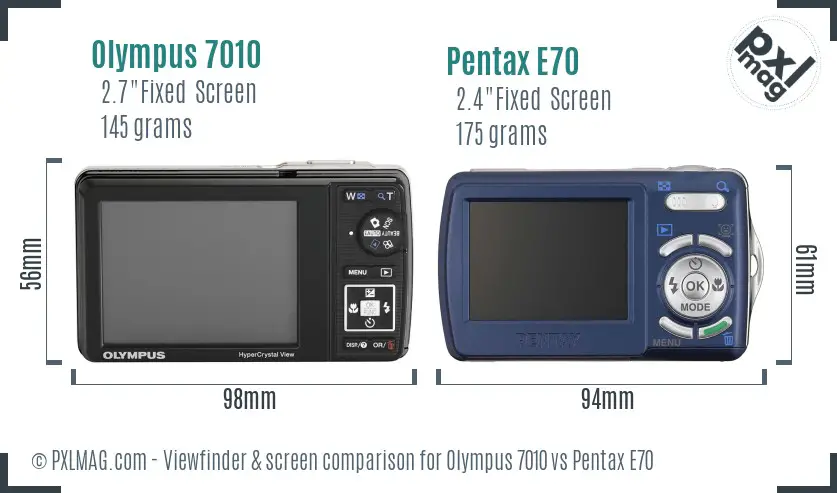 Olympus 7010 vs Pentax E70 Screen and Viewfinder comparison