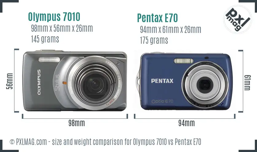 Olympus 7010 vs Pentax E70 size comparison