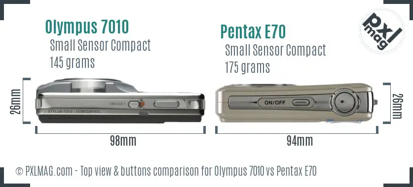 Olympus 7010 vs Pentax E70 top view buttons comparison
