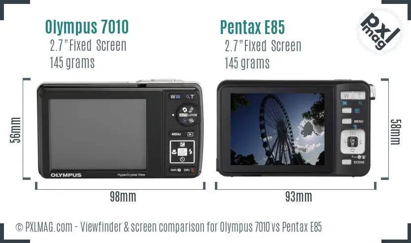 Olympus 7010 vs Pentax E85 Screen and Viewfinder comparison