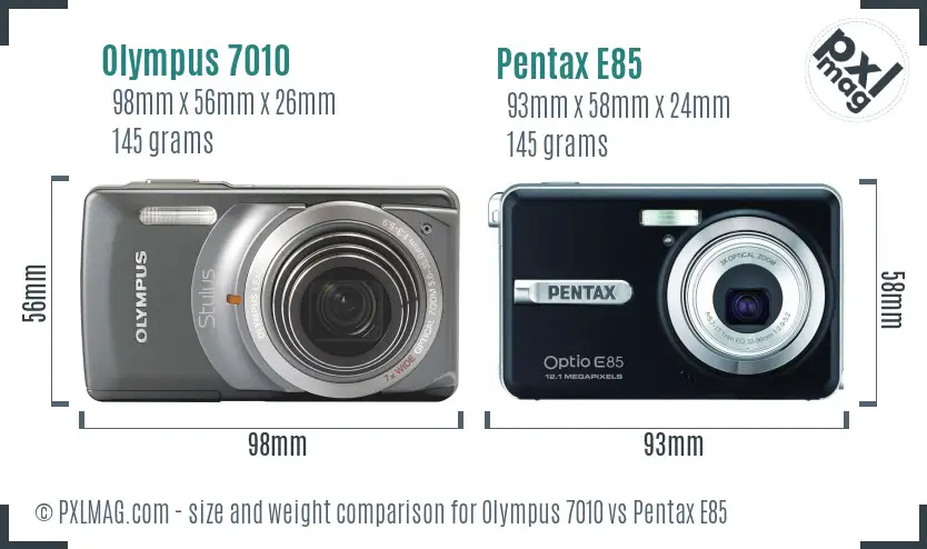 Olympus 7010 vs Pentax E85 size comparison