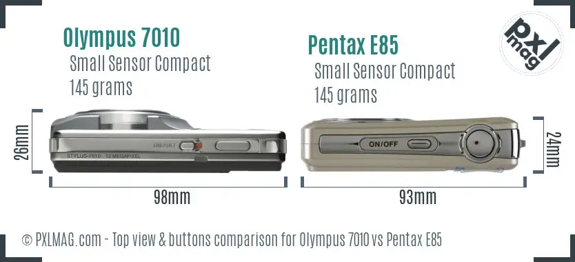 Olympus 7010 vs Pentax E85 top view buttons comparison