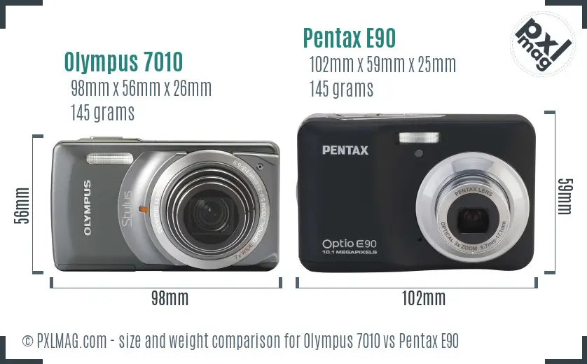 Olympus 7010 vs Pentax E90 size comparison
