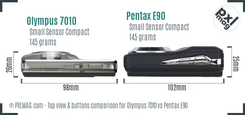 Olympus 7010 vs Pentax E90 top view buttons comparison