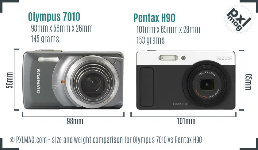 Olympus 7010 vs Pentax H90 size comparison