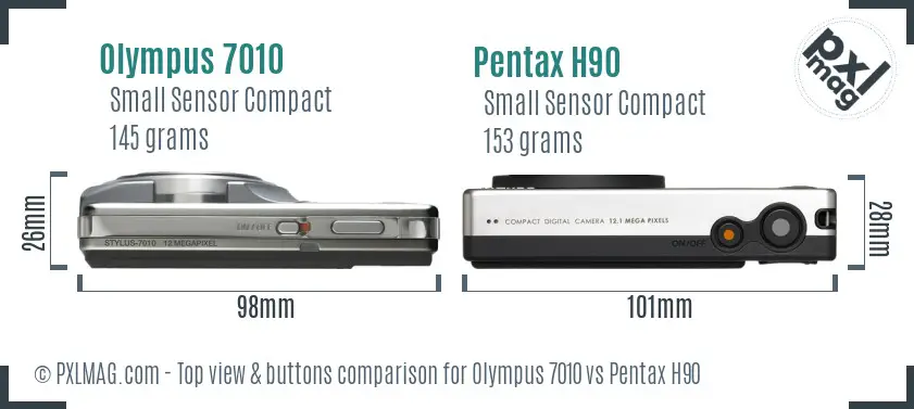Olympus 7010 vs Pentax H90 top view buttons comparison