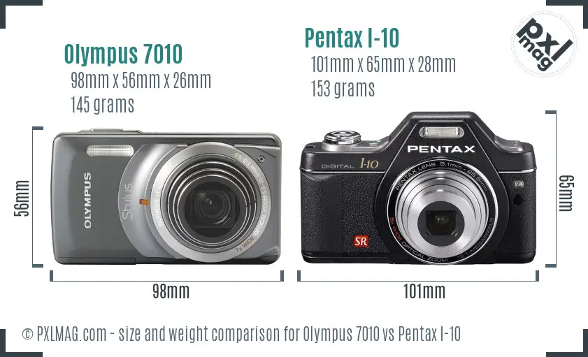 Olympus 7010 vs Pentax I-10 size comparison