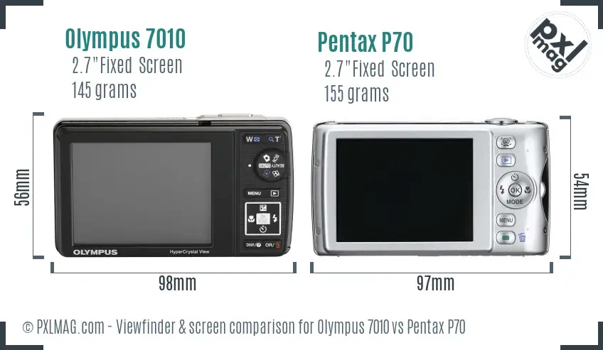 Olympus 7010 vs Pentax P70 Screen and Viewfinder comparison