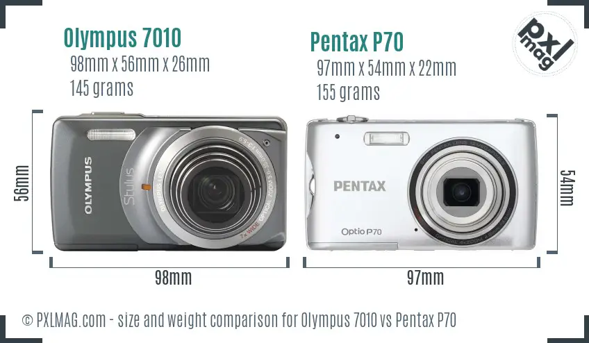 Olympus 7010 vs Pentax P70 size comparison