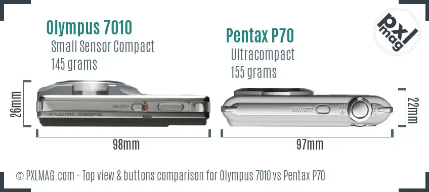 Olympus 7010 vs Pentax P70 top view buttons comparison