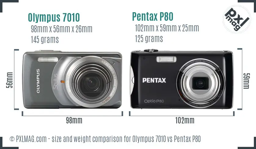 Olympus 7010 vs Pentax P80 size comparison