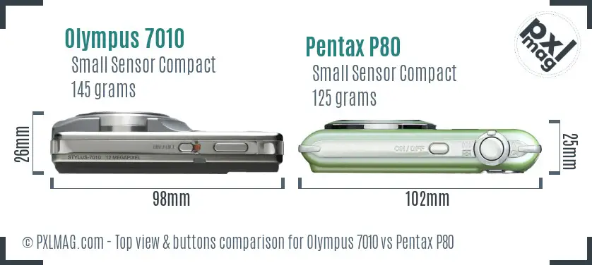 Olympus 7010 vs Pentax P80 top view buttons comparison