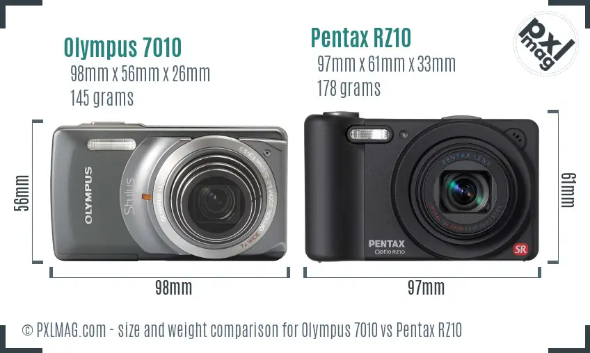 Olympus 7010 vs Pentax RZ10 size comparison