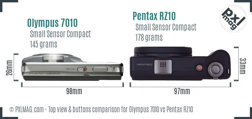 Olympus 7010 vs Pentax RZ10 top view buttons comparison