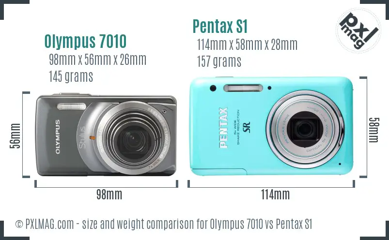 Olympus 7010 vs Pentax S1 size comparison