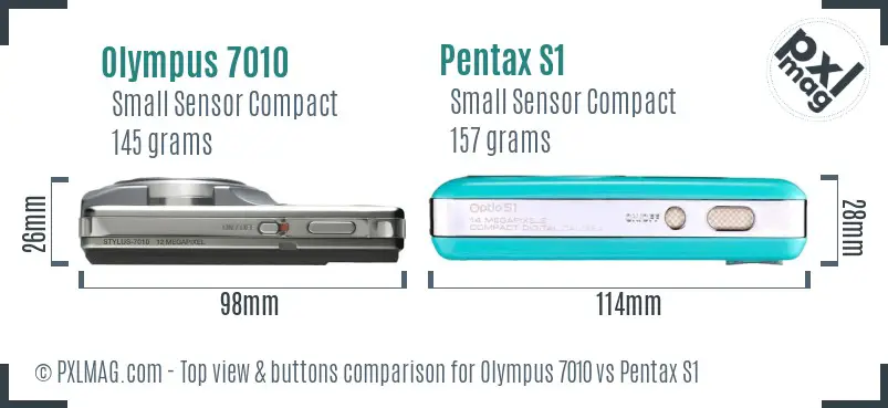 Olympus 7010 vs Pentax S1 top view buttons comparison