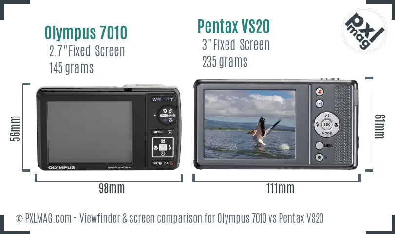 Olympus 7010 vs Pentax VS20 Screen and Viewfinder comparison