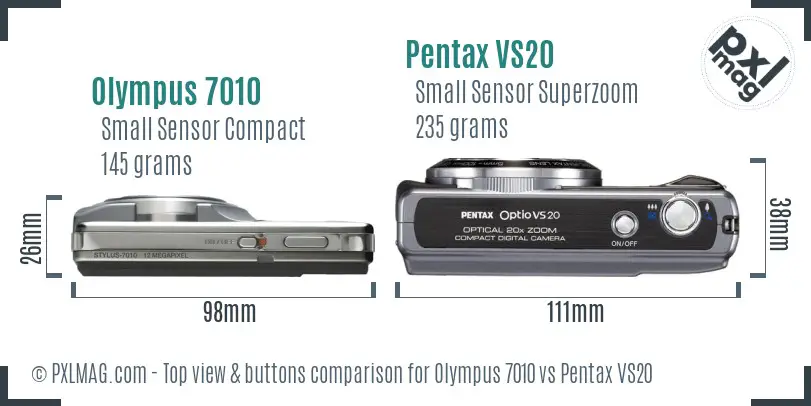 Olympus 7010 vs Pentax VS20 top view buttons comparison