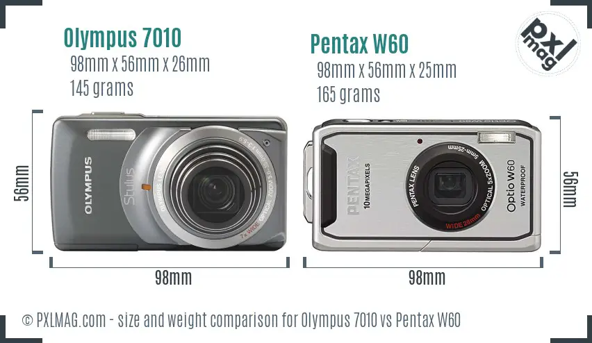 Olympus 7010 vs Pentax W60 size comparison