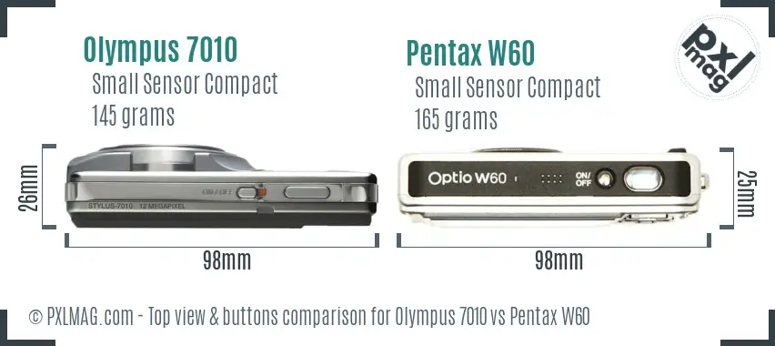 Olympus 7010 vs Pentax W60 top view buttons comparison