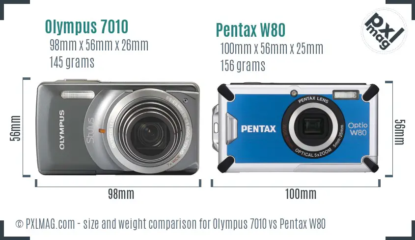 Olympus 7010 vs Pentax W80 size comparison