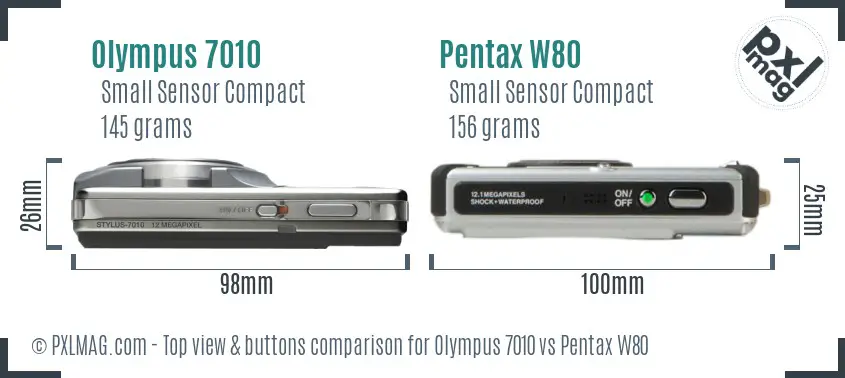 Olympus 7010 vs Pentax W80 top view buttons comparison