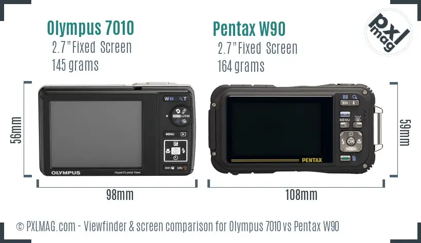 Olympus 7010 vs Pentax W90 Screen and Viewfinder comparison