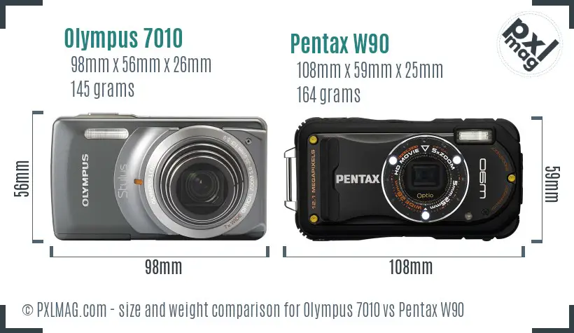 Olympus 7010 vs Pentax W90 size comparison