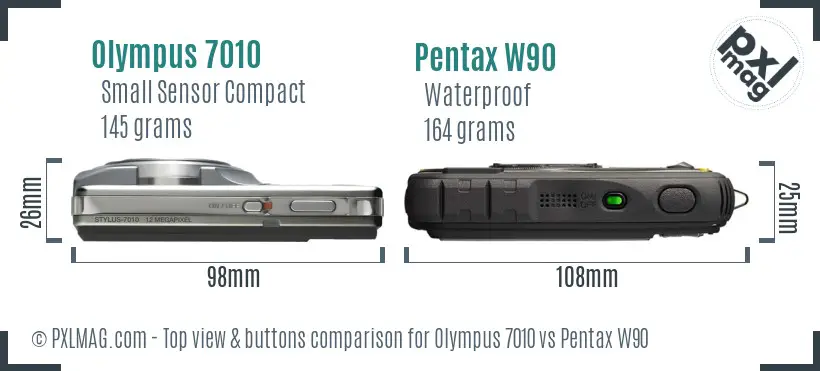Olympus 7010 vs Pentax W90 top view buttons comparison