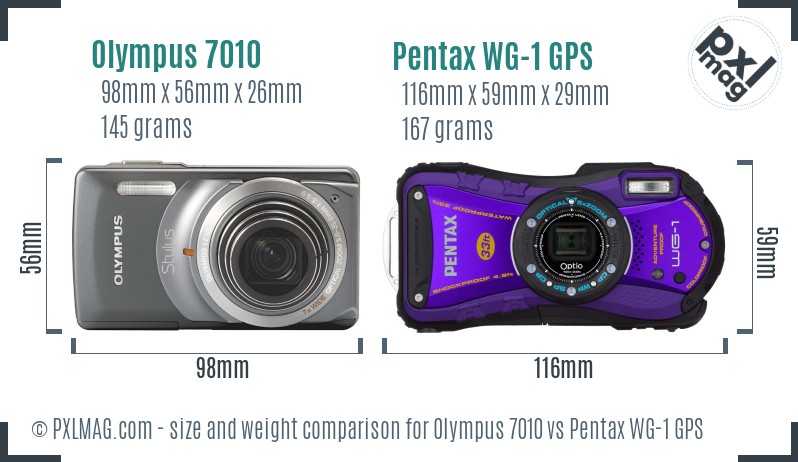 Olympus 7010 vs Pentax WG-1 GPS size comparison
