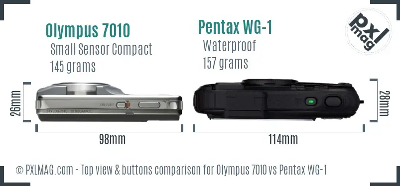Olympus 7010 vs Pentax WG-1 top view buttons comparison
