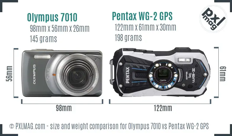 Olympus 7010 vs Pentax WG-2 GPS size comparison