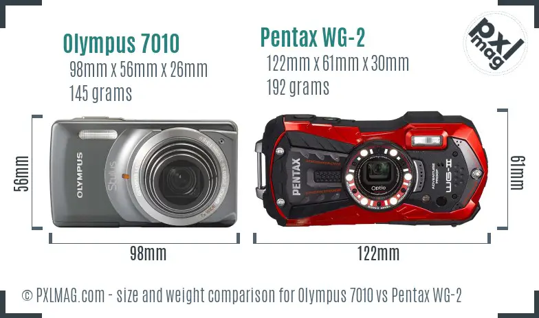 Olympus 7010 vs Pentax WG-2 size comparison