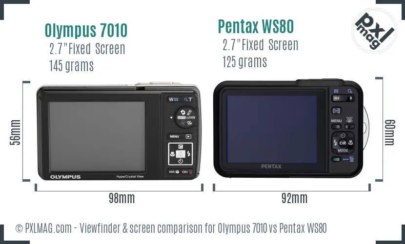 Olympus 7010 vs Pentax WS80 Screen and Viewfinder comparison