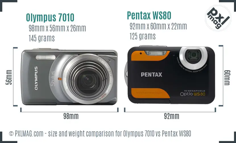 Olympus 7010 vs Pentax WS80 size comparison