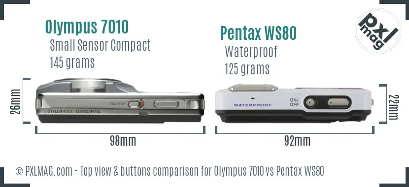 Olympus 7010 vs Pentax WS80 top view buttons comparison