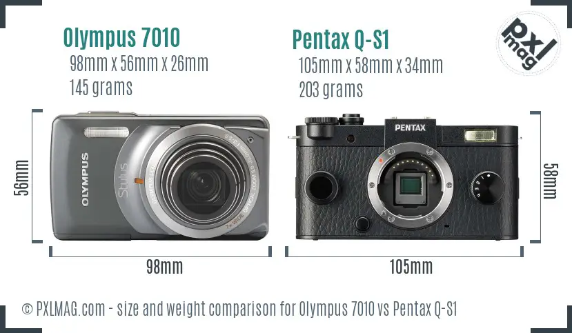 Olympus 7010 vs Pentax Q-S1 size comparison