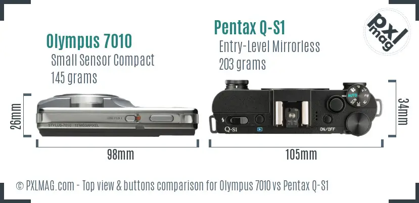 Olympus 7010 vs Pentax Q-S1 top view buttons comparison