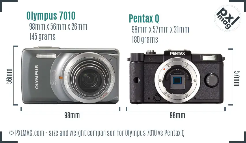 Olympus 7010 vs Pentax Q size comparison