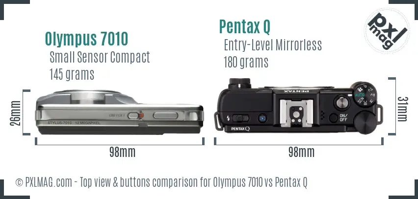 Olympus 7010 vs Pentax Q top view buttons comparison