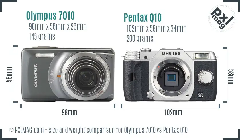 Olympus 7010 vs Pentax Q10 size comparison