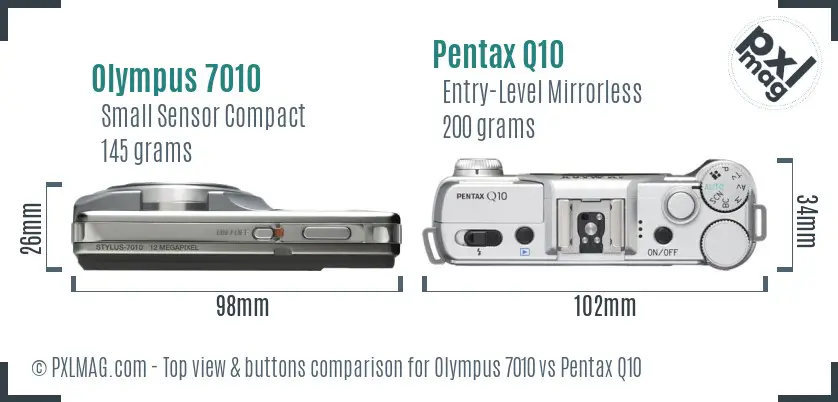 Olympus 7010 vs Pentax Q10 top view buttons comparison