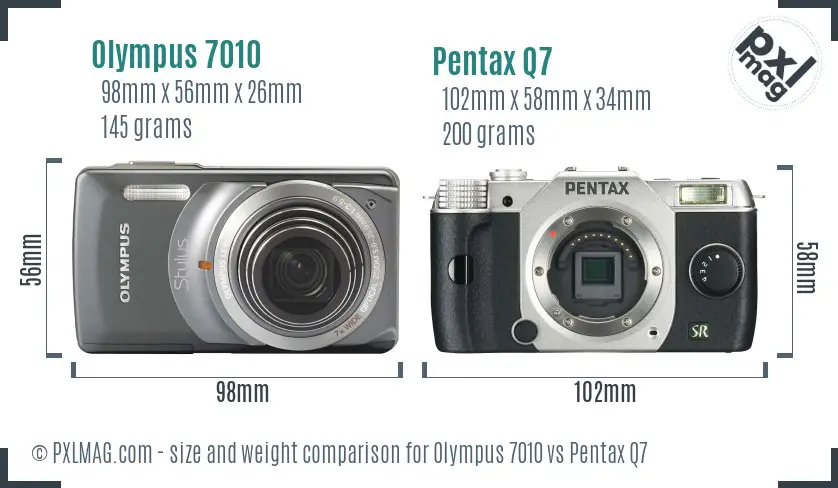 Olympus 7010 vs Pentax Q7 size comparison