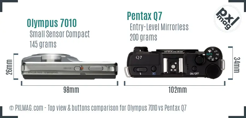 Olympus 7010 vs Pentax Q7 top view buttons comparison