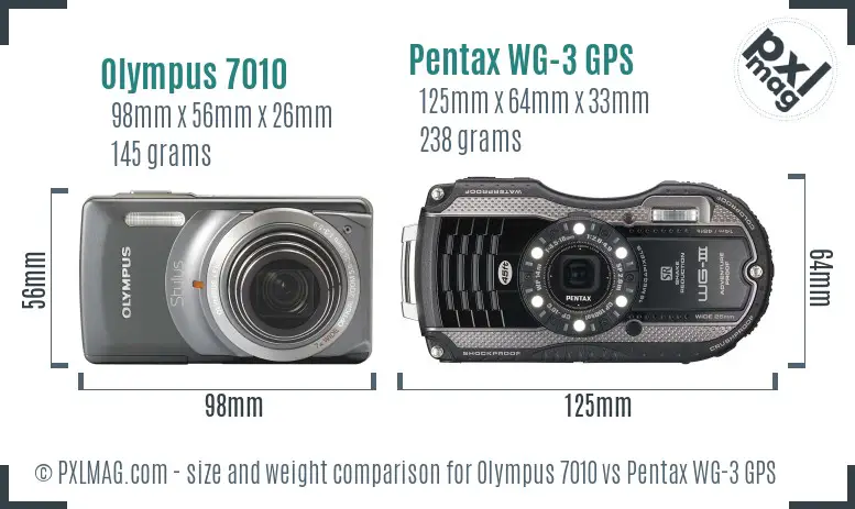 Olympus 7010 vs Pentax WG-3 GPS size comparison