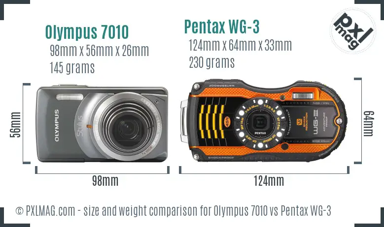 Olympus 7010 vs Pentax WG-3 size comparison