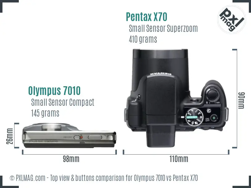Olympus 7010 vs Pentax X70 top view buttons comparison Olympus 7010 vs Pentax X70 top view buttons comparison