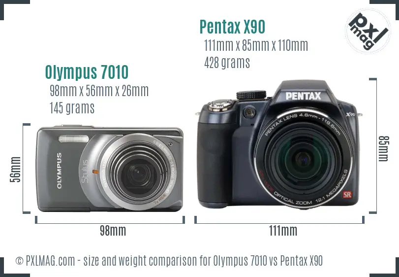 Olympus 7010 vs Pentax X90 size comparison Olympus 7010 vs Pentax X90 size comparison